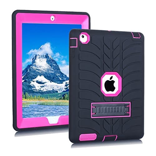 iPad 2017 iPad 9.7 inch Case,TONPVOU 3 Layer Sturdy Protection Bumps and Bruises Absorption Kickstand Feature Design Hybrid Plastic and Soft Silicon Case Cover for iPad 2, iPad 3 and iPad 4(Black)