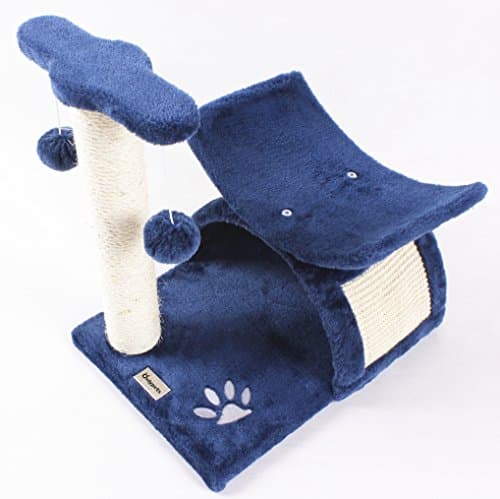 Onlypets Small Cat Tree with Sisal Scratching Post and Tunnel Cat Furniture Activity Tree Blue