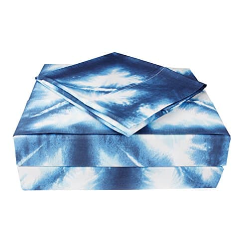 100% Cotton Sheet Set, Percale Sheets, Tie & Die Design, Percale Weave, Queen Sheets, Deep Pockets,3-Piece Queen Bed Sheet Set, Luxury Collection, Navy Check, by Avaanti