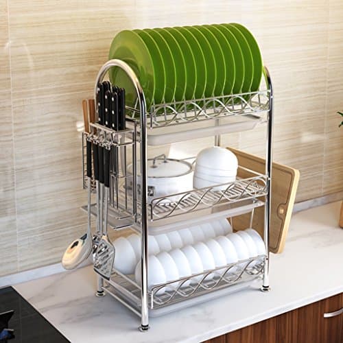 3 Tier Kitchen Dish Drainer With Tray Dish Drying Rack With Utensil Holder Drying Shelf Storage Stand Stainless Steel