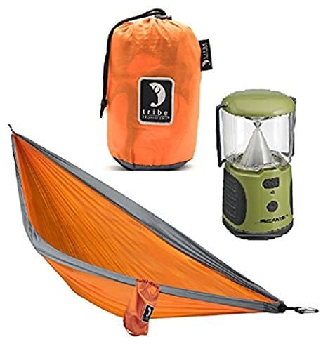Camping Bundle with Tribe Provisions Durable Diamond Lock Rip-Stop Nylon Adventure Portable Hammock (Orange) And Mr. Beams MB470 UltraBright LED Camping Lantern (Green)