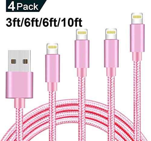 Lightning Cable, for iPhone Charge Cable 4 Pack 3FT 6FT 10FT Nylon Braided Fast Charging Cable Cord Connect to Charger For iPad / iPod / iPhone X / 8 / 8 Plus / 7 / 7 Plus / 6 / 6s Plus (Pink)