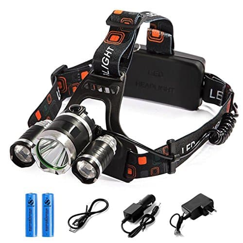 LED Headlamp Flashlight Kit, RFWIN Portable Rechargeable Waterproof Adjustable Brightest Headlight, 10000-Lumen Head Light with 18650 Rechargeable Batteries for Hunting Fishing Camping Night-Work
