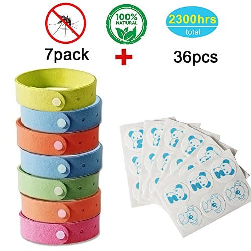 SpiritSun Mosquito Repellent Bracelets 7 Pack & Patch 36 Pcs, 100% All Natural Non-Toxic Plant-Based Oil Mosquito Bands and Travel Insect Repellent,Wristband Color (5 Color)