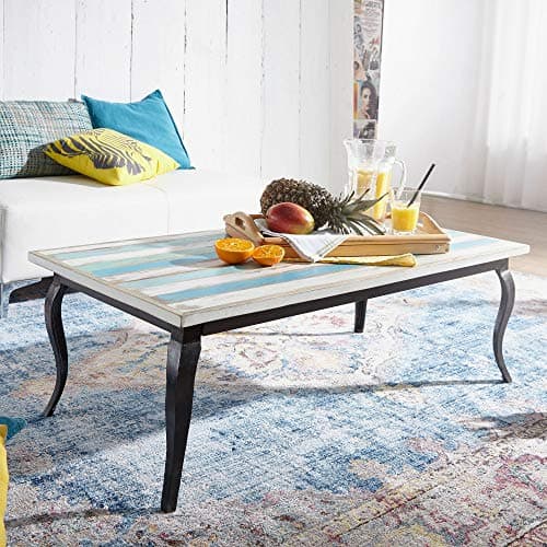 Coffee table LIA solid wood 115x42x60 cm Shabby Chic table. Design coffee table wood solid/metal frame. Vintage Lounge Table Modern. Sofa table Colorful. Large stub table Multicolored