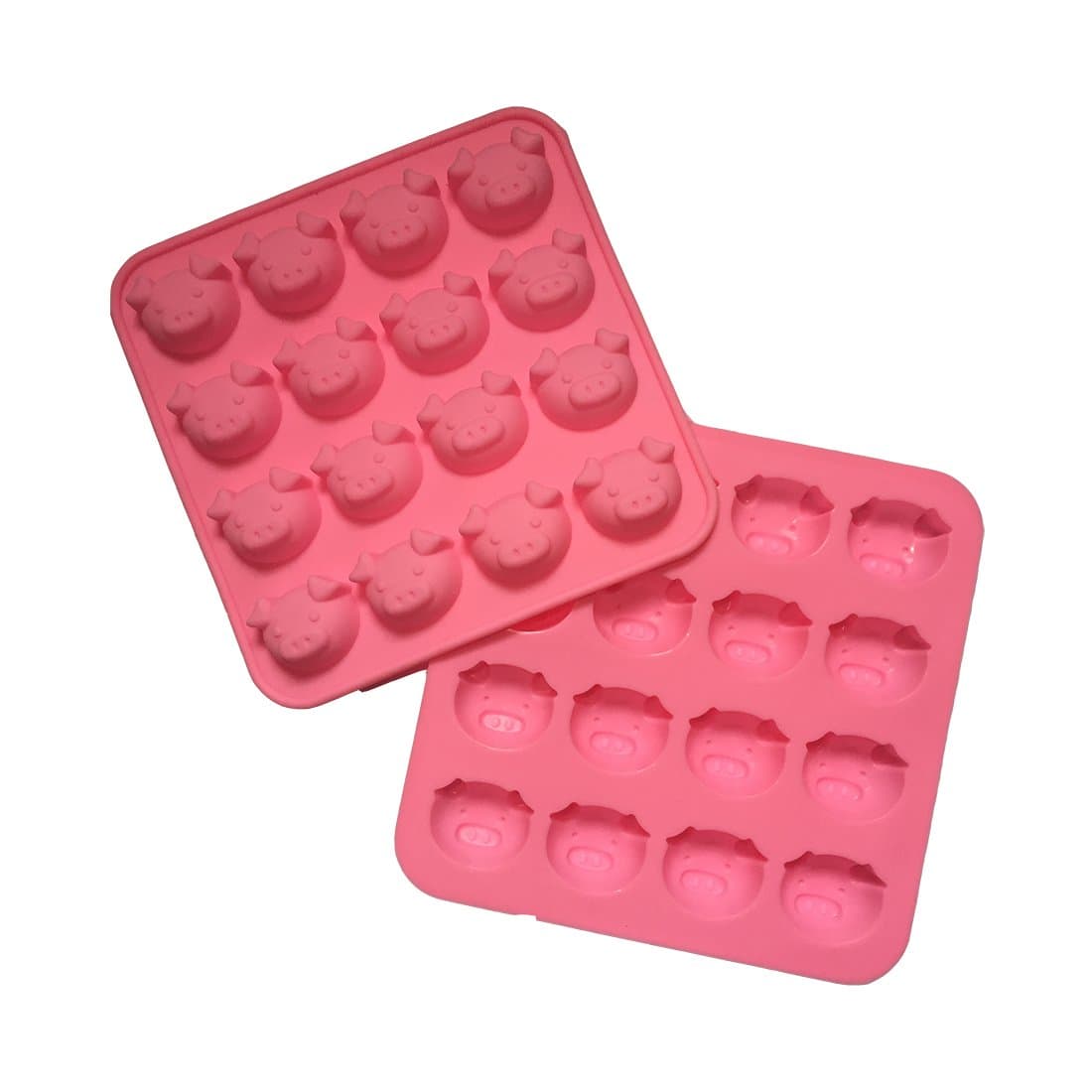 Cherion 2-Pack 16 Cavities Cute Same-Pig-Face-shaped Silicone Cake Baking Mold Handmade Soap Moulds Biscuit Chocolate Ice Cube Tray DIY Mold, Pink