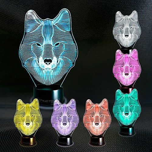 Wolf 3D Lamp – Unique Light for Home – 3D Optical Illusion Flat Night Light - Projector 7 Color Change Decor Desk Lamp for Kids and Adults Visual Led Platform Night Lighting