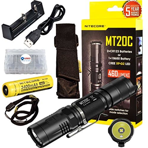 BUNDLE: Nitecore MT20C CREE XP-G2 LED 460 Lumens Tactical Flashlight w/ 1x Xtar MC1 Charger, 1x nitecore NL189 18650 3400mAh Rechargeable battery, and Lightjunction Battery Case