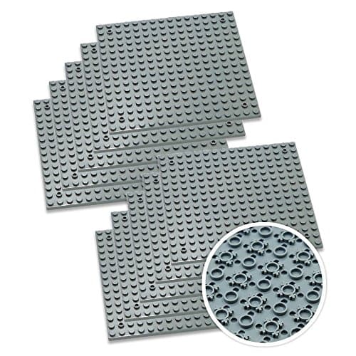 Nicolababe Building Brick Baseplates - 5" x 5" or 16 x 16 Studs (10-Pack) Stackable Base Plates with 1 Set of Door & Window Blocks - Compatible with All Major Brick Sets (Gray)
