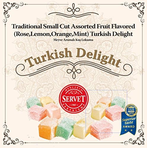 TRADITIONAL SMALL CUT ASSORTED FRUIT FLAVORED (ROSE,LEMON,ORANGE,MINT) AUTHENTIC TURKISH DELIGHT 16oz