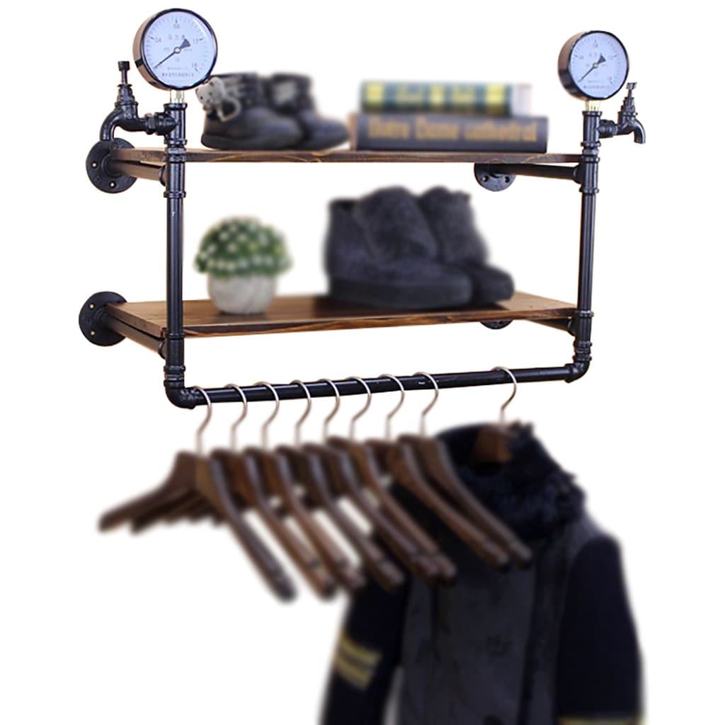 Wall Coat Racks LOFT Pipe Bracket Wall Hanging Retro Walls Garment Rack To Make Old Solid Wood Shelf wall mounted coat rack with hooks (Size : 85 * 28 * 50cm)