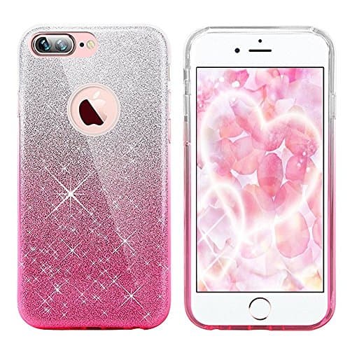 IPhone 7 Plus Case, Bling Sparkle Shiny Series Ultra-thin Premium 3 Layer Hybrid Semi-transparent Soft TPU with PC Case for iPhone7 Plus 5.5 inch (Gradient Rose)