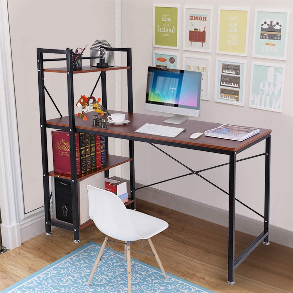 Computer Desk, Computer Desk for Small Spaces, Modern Gaming Computer Desk, Large Computer Desk with Bookshelf, 47-inch Home Office Desk with Storage Shelf, US Shipping Computer Desk with Hutch