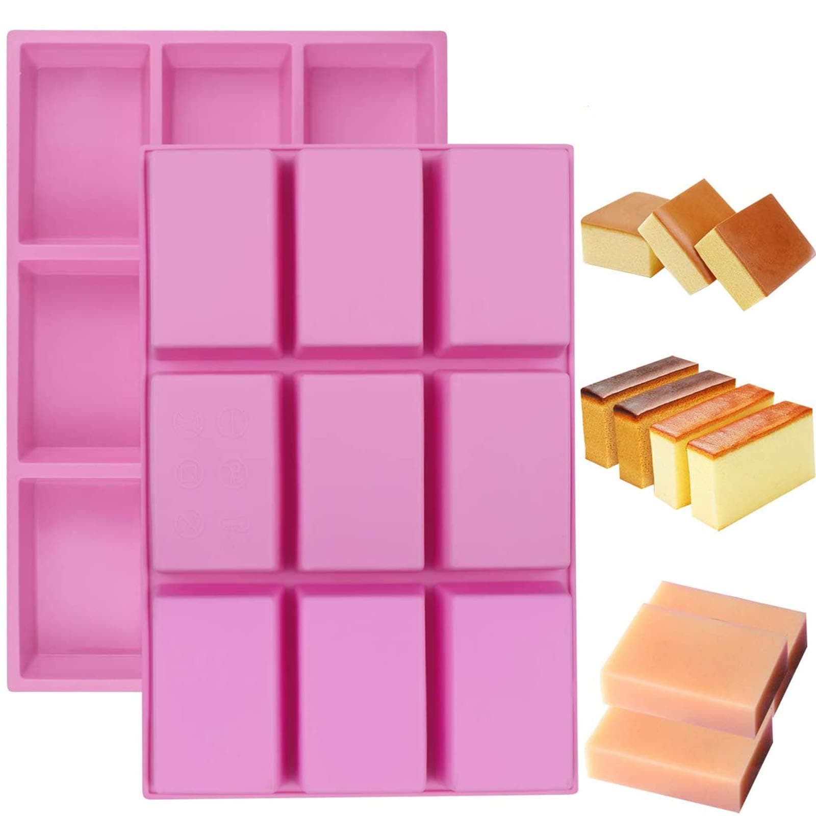 Palksky (2 PCS) 9 Cavity Large Rectangle Bars Silicone Mold/Mini Loaf Pan for Pudding Muffin Brownie Cornbread Cheesecake Chocolate Candy Nutrition Granola Cereal Bar Maker