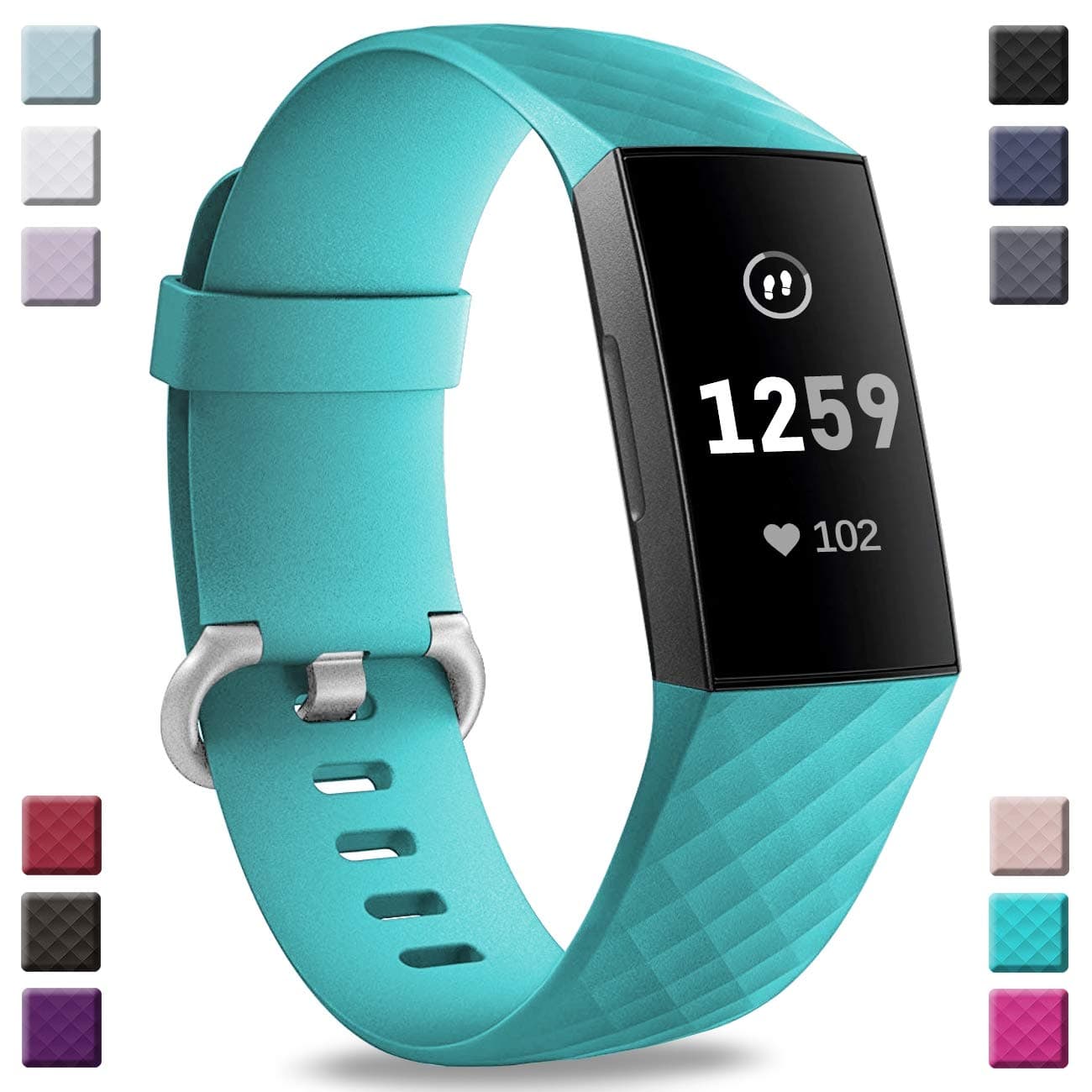 Hamile Bands Compatible with Fitbit Charge 4 / Fitbit Charge 3 / Fitbit Charge 3 SE, Waterproof Replacement Watch Strap Fitness Sport Band Wristband for Women Men, Large, Teal