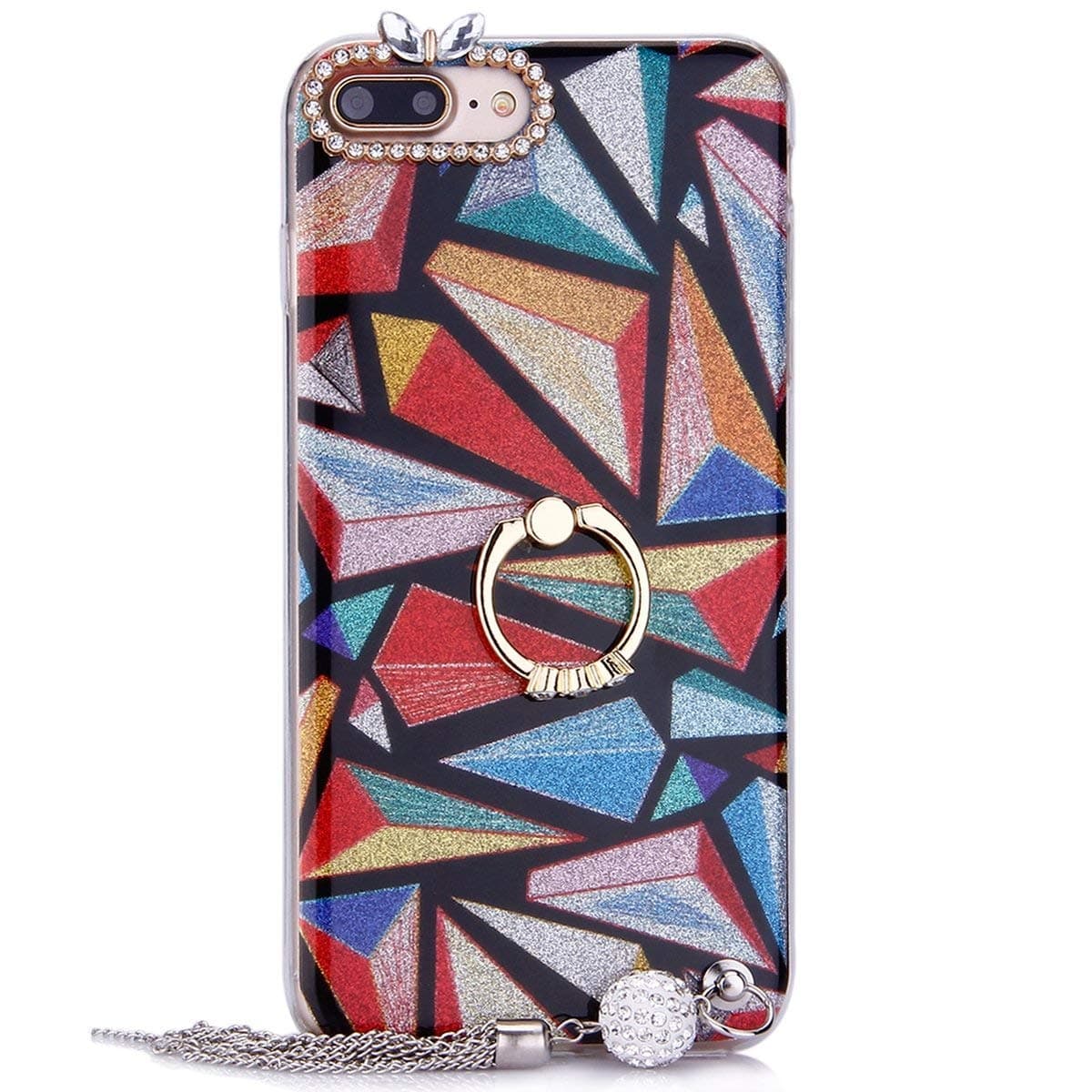 Felfy Silicone Case for iPhone 8 Plus, iPhone 7 Plus Protective Case Glitter, iPhone 8 Plus Mobile Phone Case Soft Silicone TPU Case Bumper Luxury Bling Crystal Rhinestone Diamond Case with Ring Stand