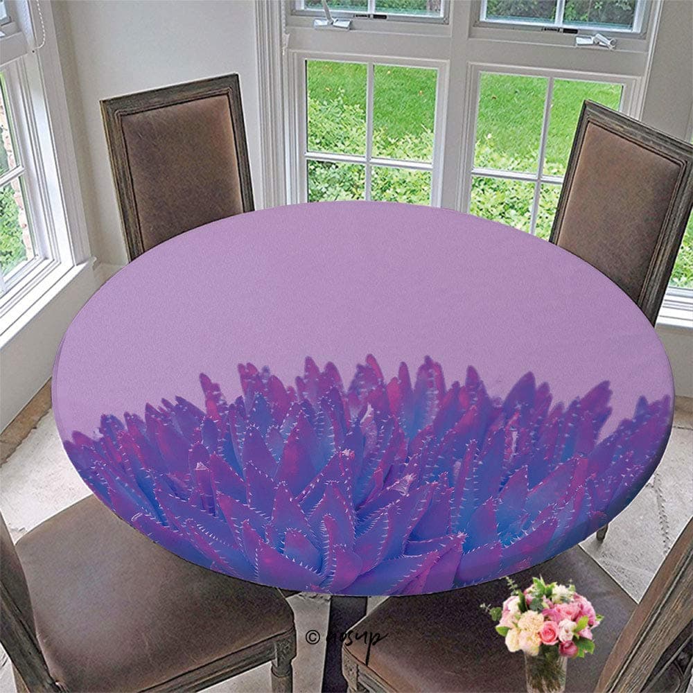 Homenon Elastic Edged Table Cover, Round Tables Tablecloth Table Cloth, Purple Cacti Design Waterproof Table Pads