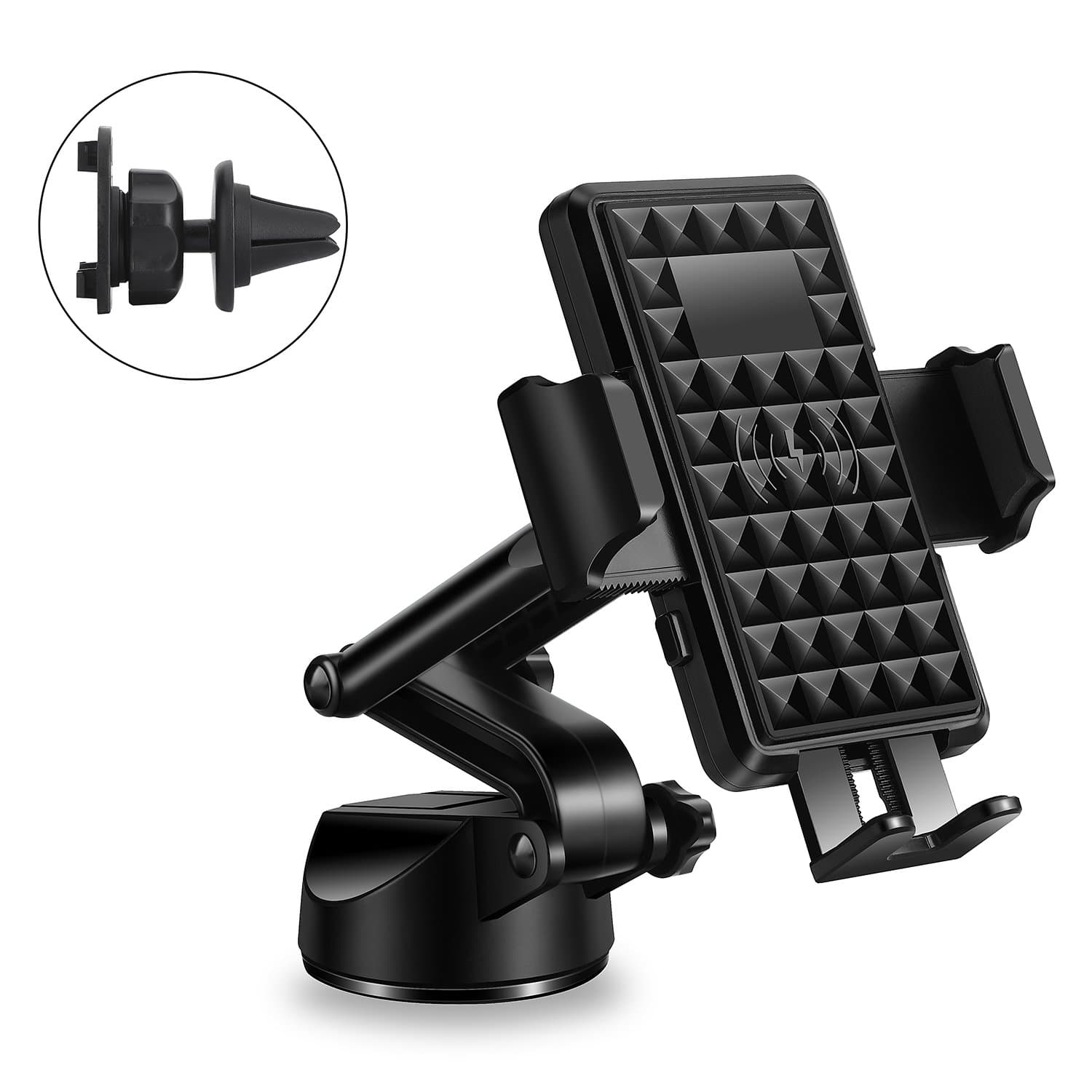 Fast Car Wireless Charger, mobfun One Touch Car Windshield/Dashboard/Air Vent Qi Charger Mount Compatible iPhone X 8 8 Plus Samsung Galaxy S8 S8 Plus Note 8 LG G2 and More