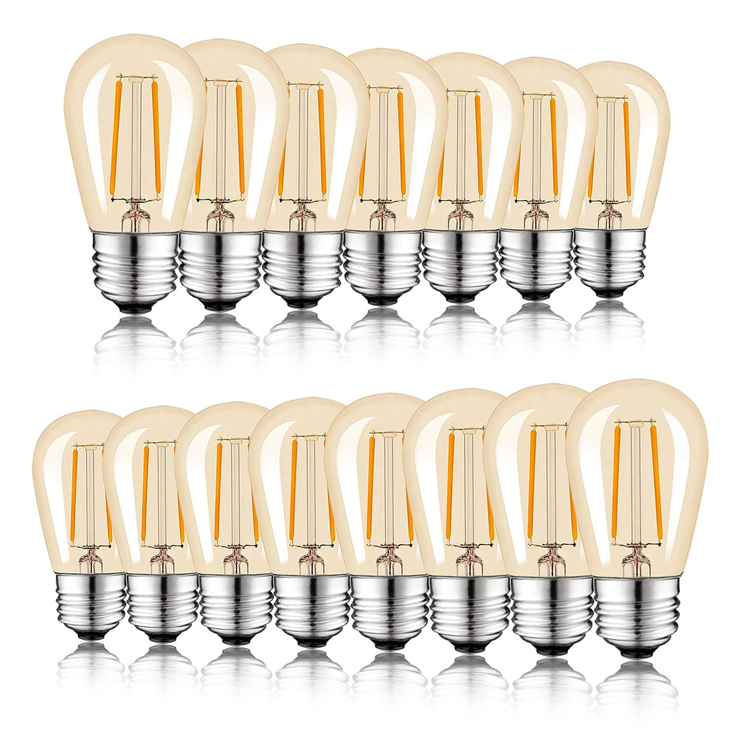 Keymit S14 LED Replacement Bulb, Dimmable 2W 2200K Light Gold Vintage LED Filament Bulb for Outdoor String Lights,Truly Warm Glow E26 Medium Base, Edison Vintage Ambience 15Pack