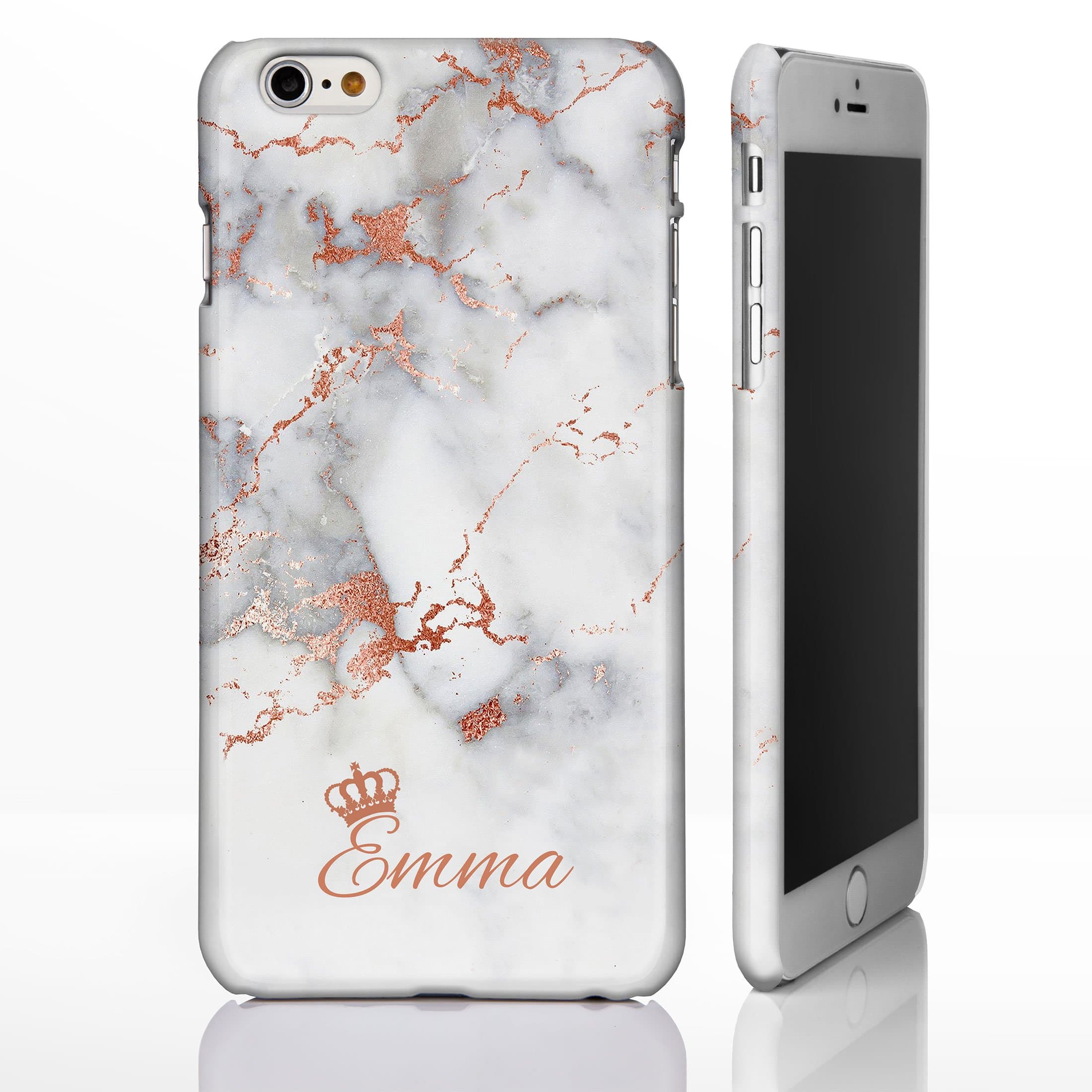 Personalised Marble Crown Phone Case for iPhone 7/8-7: Rose Gold Effect on Grey Marble
