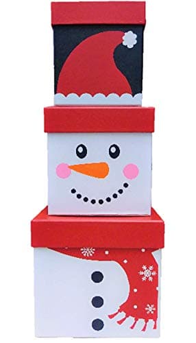 Alef Elegant Decorative Holiday Snowman Themed Nesting Gift Boxes