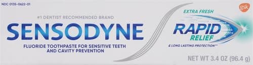 Sensodyne Rapid Relief Sensitive Toothpaste, Cavity Prevention and Sensitive Teeth Treatment - 3.4 Ounces (Pack of 2)