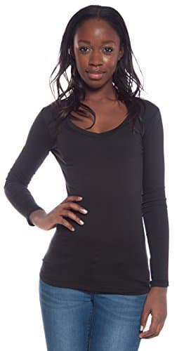 2 Pack Active Basic Women's Basic Long Sleeve V-Neck Tee Small Black, H Gray