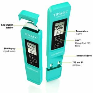 Water Quality Test Meter, TDS, EC + Temperature Meter, 0-9990 ppm, Ideal for Testing Drinking Water, Aquariums, Pool, Ponds + Premium Protective Leather Case - selpHbalance