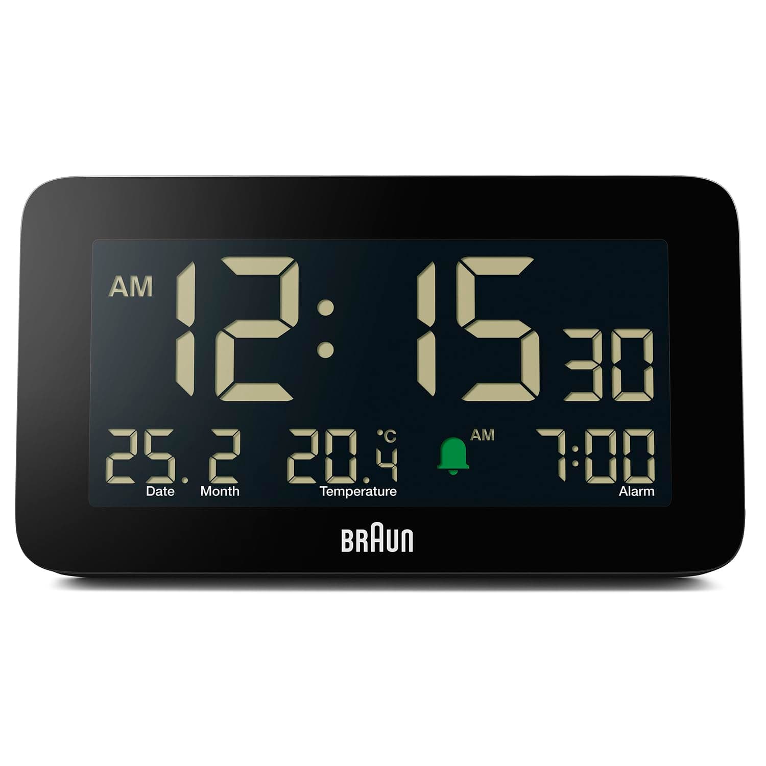 Digital Alarm Clock with Date, Month and Temperature Displayed, Negative L, Plastic, 13 Cm, 7 Cm, Black