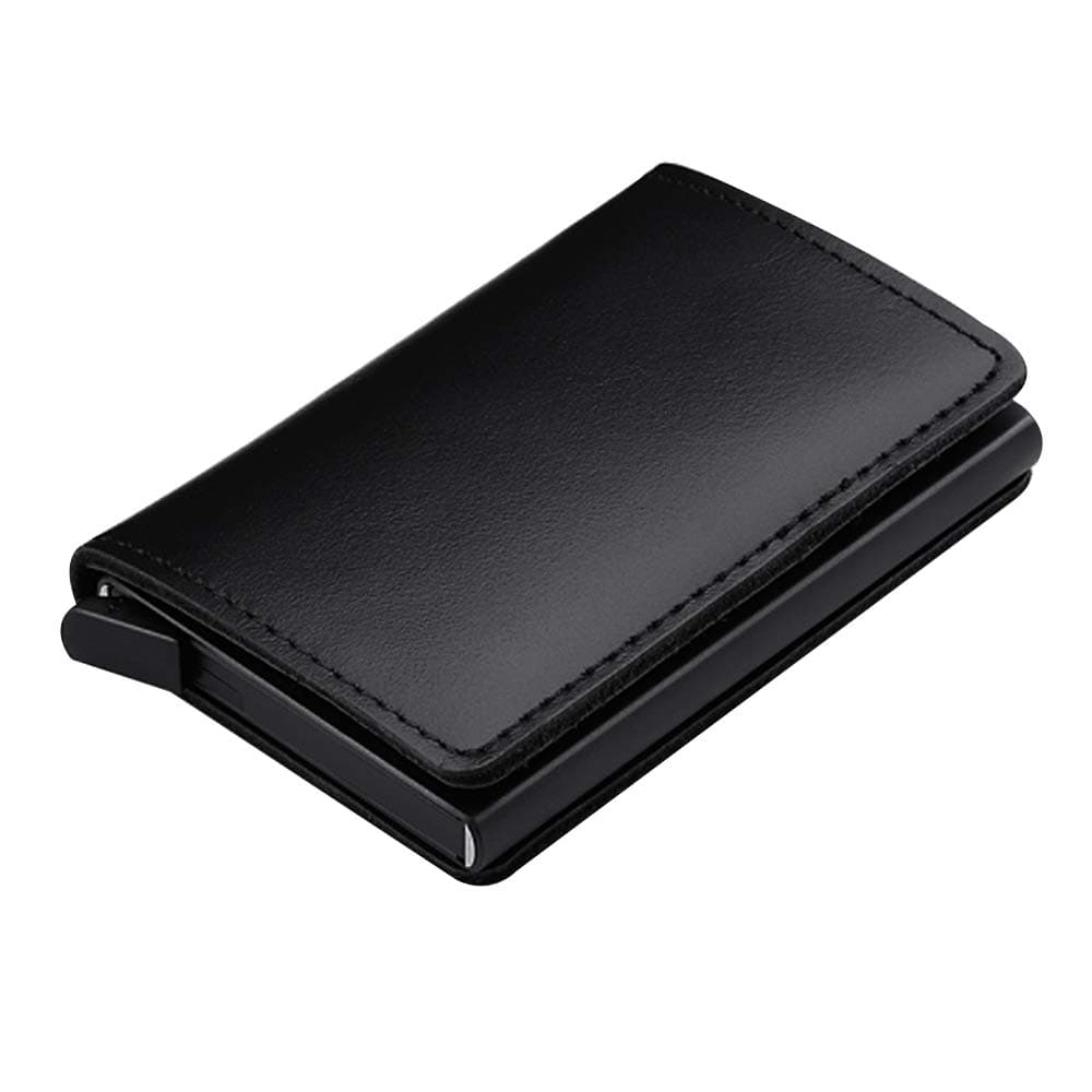 Aluminum RFID Blocking Automatic Pop-Up PU Leather Wallet Men Slim Business Credit Card Holder