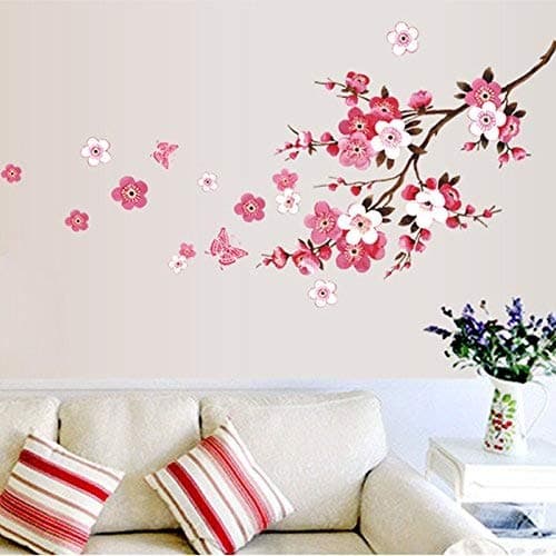Qianxing removable cycle-usable flower and tree theme wallpaper wall sticker leisure style beautiful scenery Wall Decal for house home living room mural Decoration(peach blossom)(120*50)