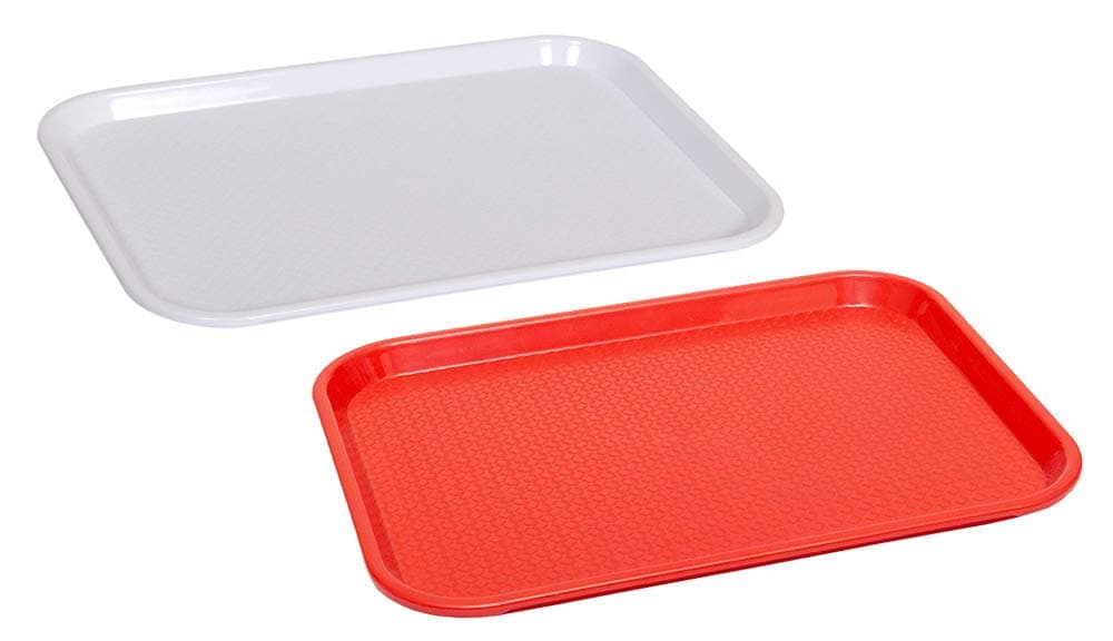 Plastic Serving Trays 18" Rectangular Plastic Trays for Kitchen | Pack of 2 (White red)