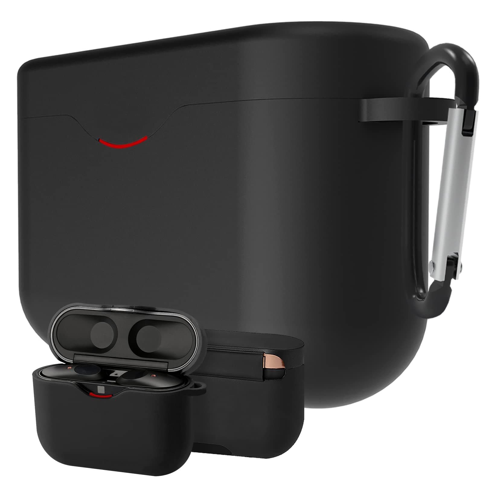 Geekria Silicone Case Cover Compatible with Sony WF-1000XM3 True Wireless Earbuds, Earphones Skin Cover, Protective Carrying Case with Keychain Hook, Charging Port Accessible (Black)