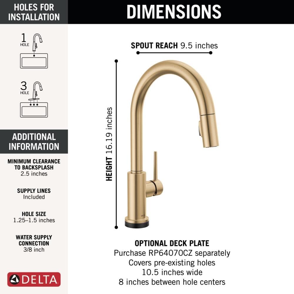 Delta Faucet Trinsic Single-Handle Touch Kitchen Sink Faucet with Pull Down Sprayer, Touch2O Technology and Magnetic Docking Spray Head, Champagne Bronze 9159T-CZ-DST