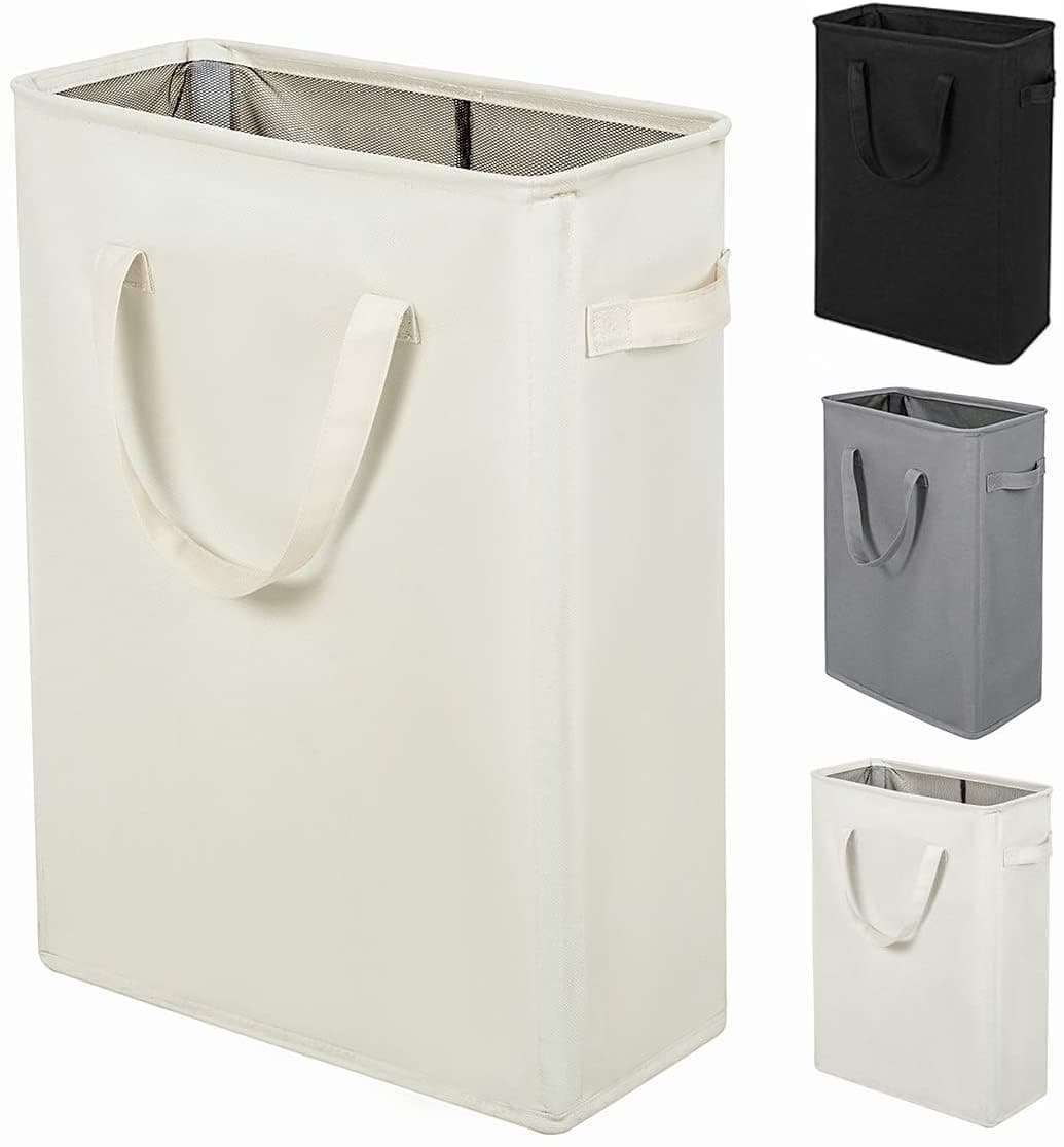 Zero Jet Long Laundry Basket with Handles Slim Foldable 45L Beige
