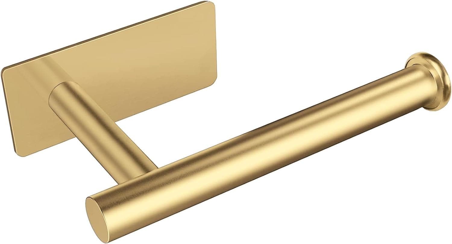 YUET Gold Toilet Roll Holder Wall Mounted, 3M self Adhesive Toilet Roll Holder SUS 304 Stainless Steel Toilet Paper Holder No Drilling for Bathroom (Brushed Brass)