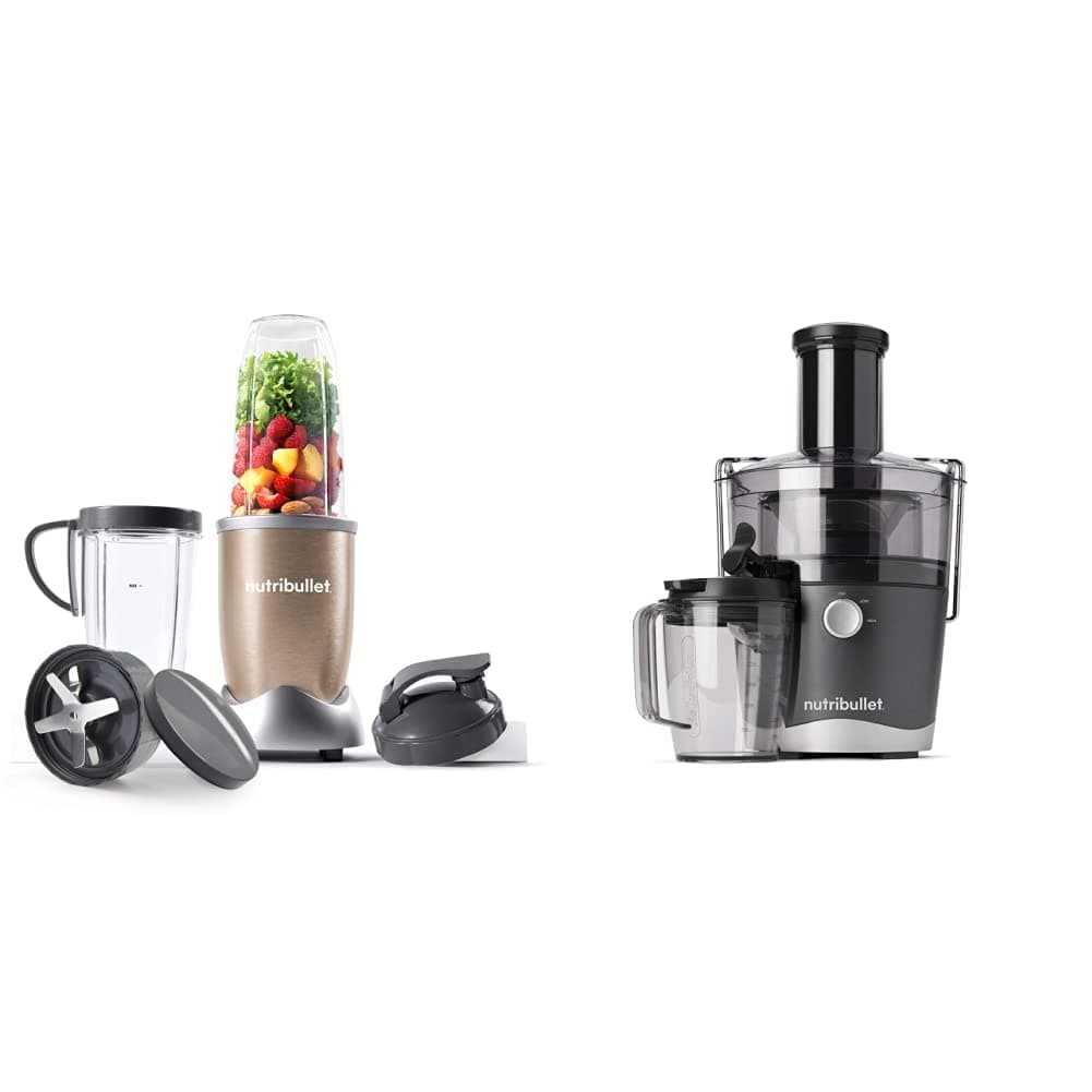 NUTRiBULLET NBLP9 900W Blender Champagne Multi-Function Cold Beverage Smoothie Maker- 2 Cup Sizes and Stay Fresh Lid & 01515 Centrifugal Juicer, 800 W, Graphite