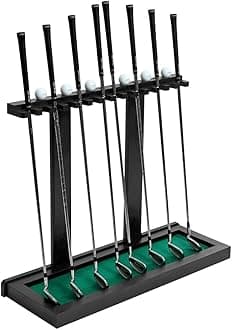 Premium Wooden Club Display Rack | 14 Club Capacity | Perfect for Golf Simulators | Solid Hardwood | 3 Color Options | Golf Ball Rack Included