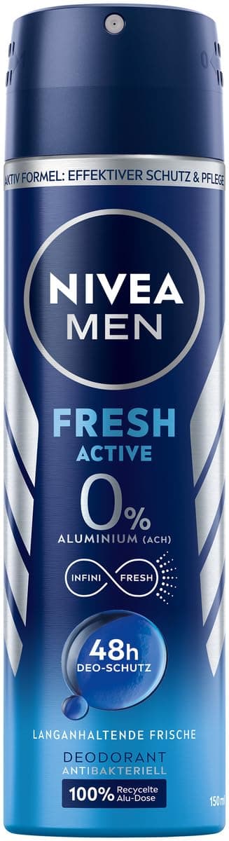 Fresh Active deodorant spray (150 ml), deodorant without aluminium (ACH) for 48h protection and long-lasting freshness, deodorant with highly effective formula and sea extracts