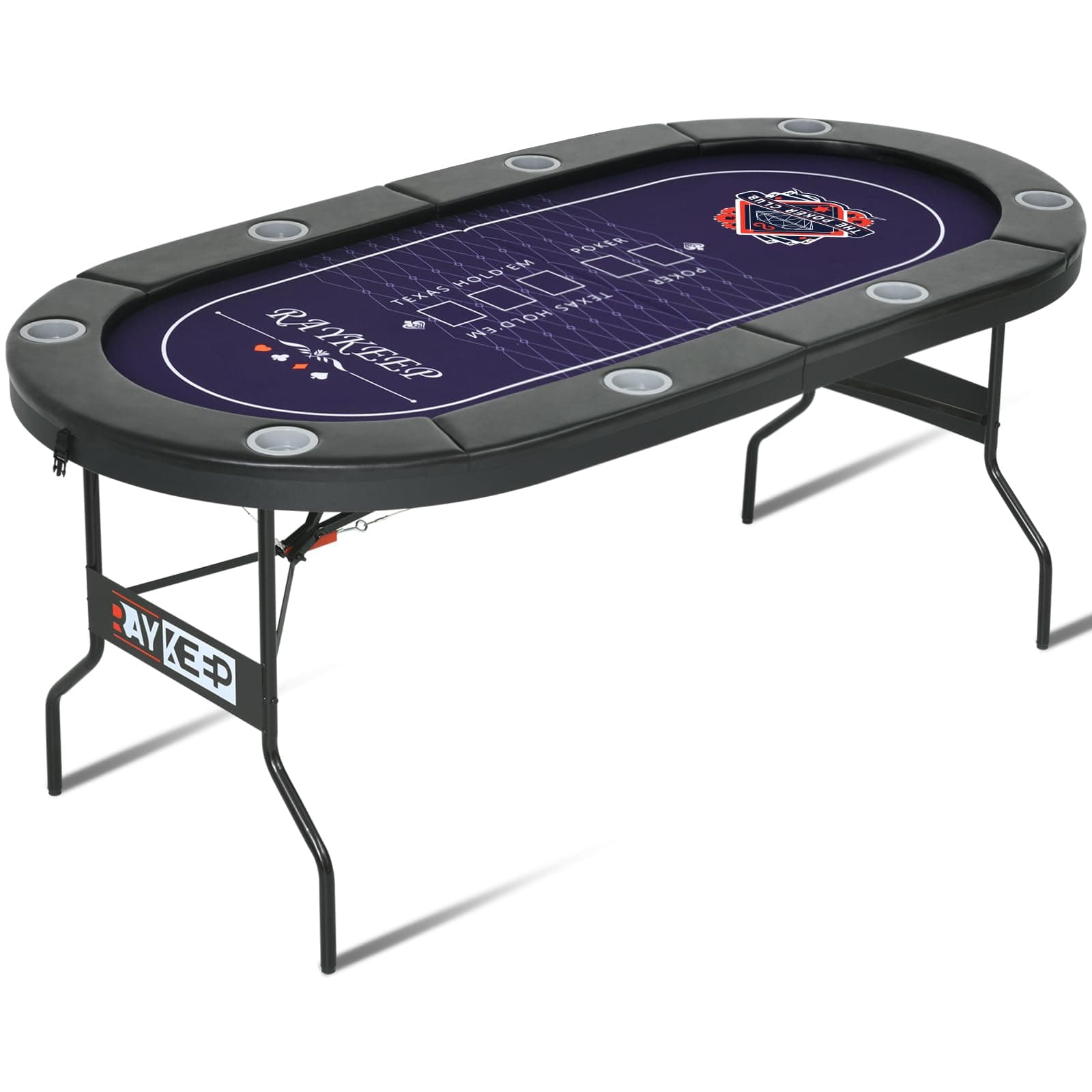 71 Inch Poker Table Foldable, 8 Player Folding Poker Tables w/Collapsible Legs, Casino Grade Felt, Padded Rails and Cup Holders, Portable Poker Table for Texas Holdem Poker and Blackjack