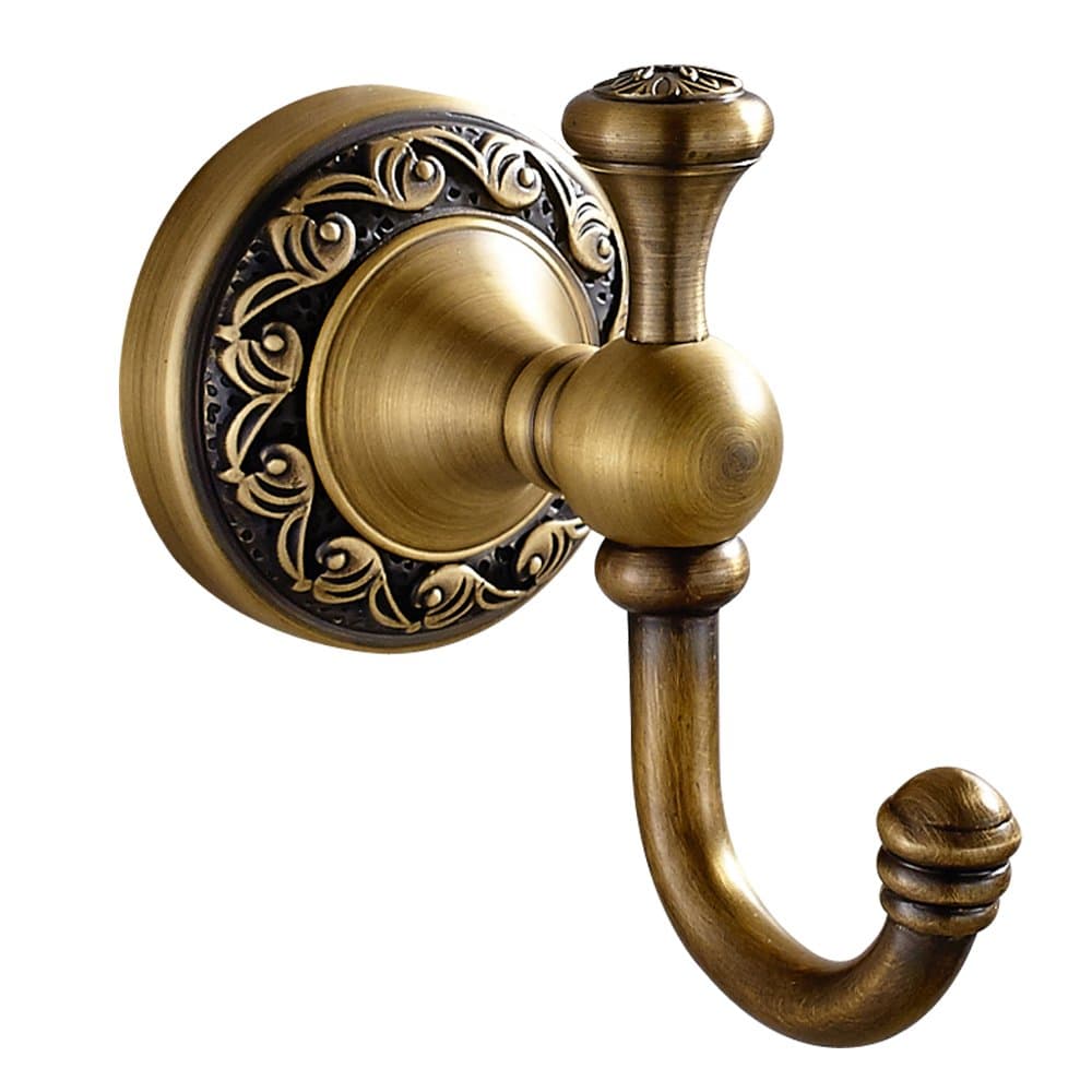 Weare Home All Brass Construction Single Clothes hook Coat Hook Towel Hook Cap Hook Antique Brass Finished Retro Vintage Style Wall Mounted For Bathroom