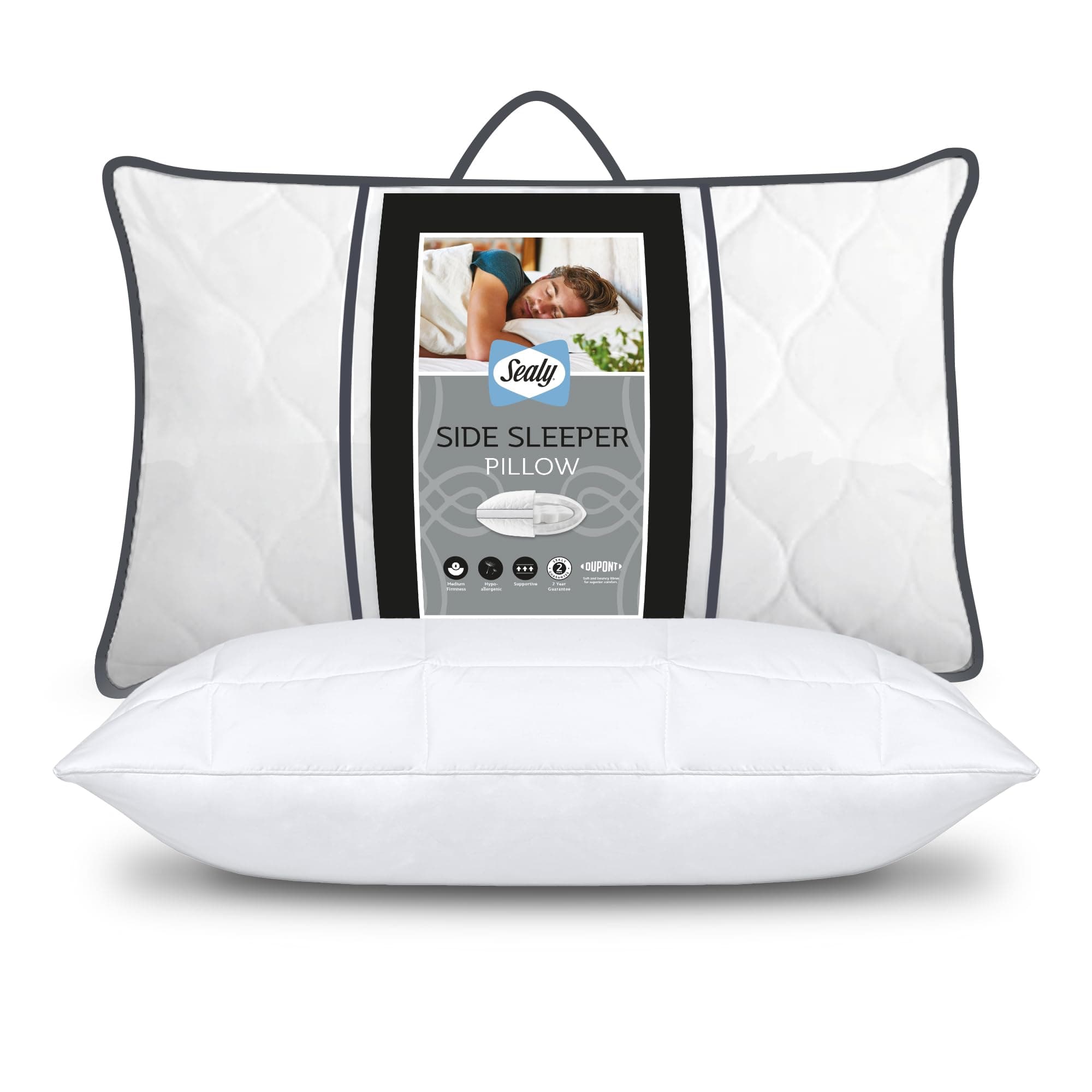 Sealy Side Sleeper Pillow - Supportive Foam Centre Pillow with Medium Firmness Ideal for Side Sleepers - Hypoallergenic, Fibadown Fibres and Quilted Cotton Cover, Pack of 1