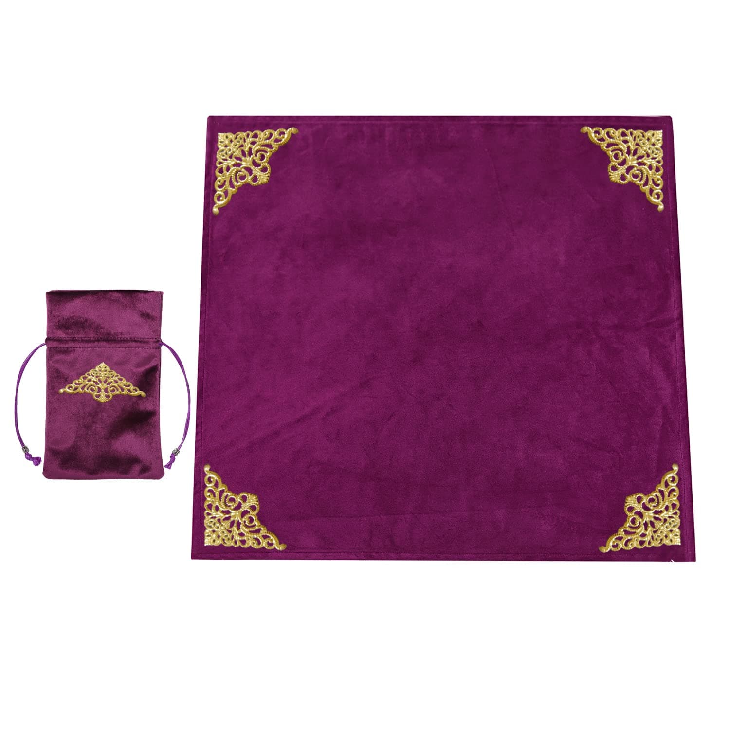 BLESSUME Altar Tarot Table Cloth for Reading Wicca Square Divination Velvet Cloth with Tarot Pouch (Purple 4)