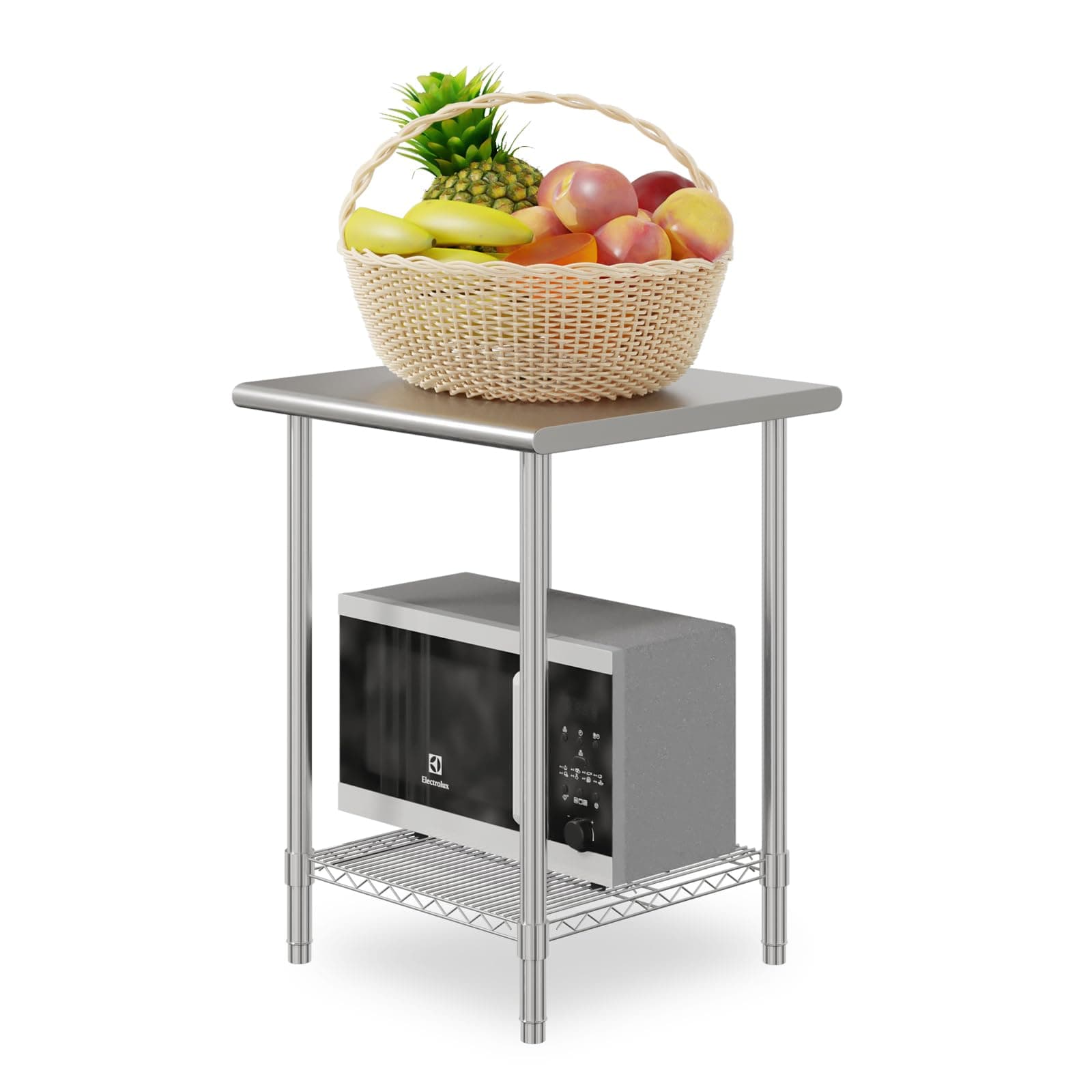 Kitchen Prep Table, Food Prep Worktable, 60 x 60 x 80cm 2-Tiers Stainless Steel Tables Catering Kitchen Island Table Silvery with Adjustable Wire Undershelf for Commercial Home Restaurant