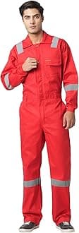 Men's 100% Cotton Industrial Work Wear Coveralls (Boiler Suit/Dungarees) with Reflective Tape, 200 GSM.(Col. Red, Size_3XL - 46)