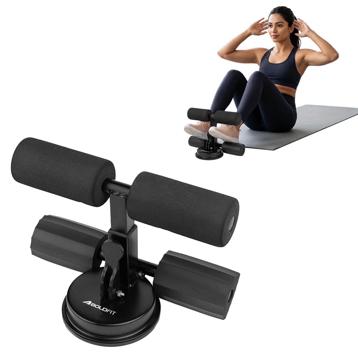 Sit Up Bar with Suction Cup Base, Adjustable Height & Foam Padding, Portable Ab Exercise Equipment for Core, Crunches, Leg Raises & Home Workouts, Gym Accessories for Men & Women