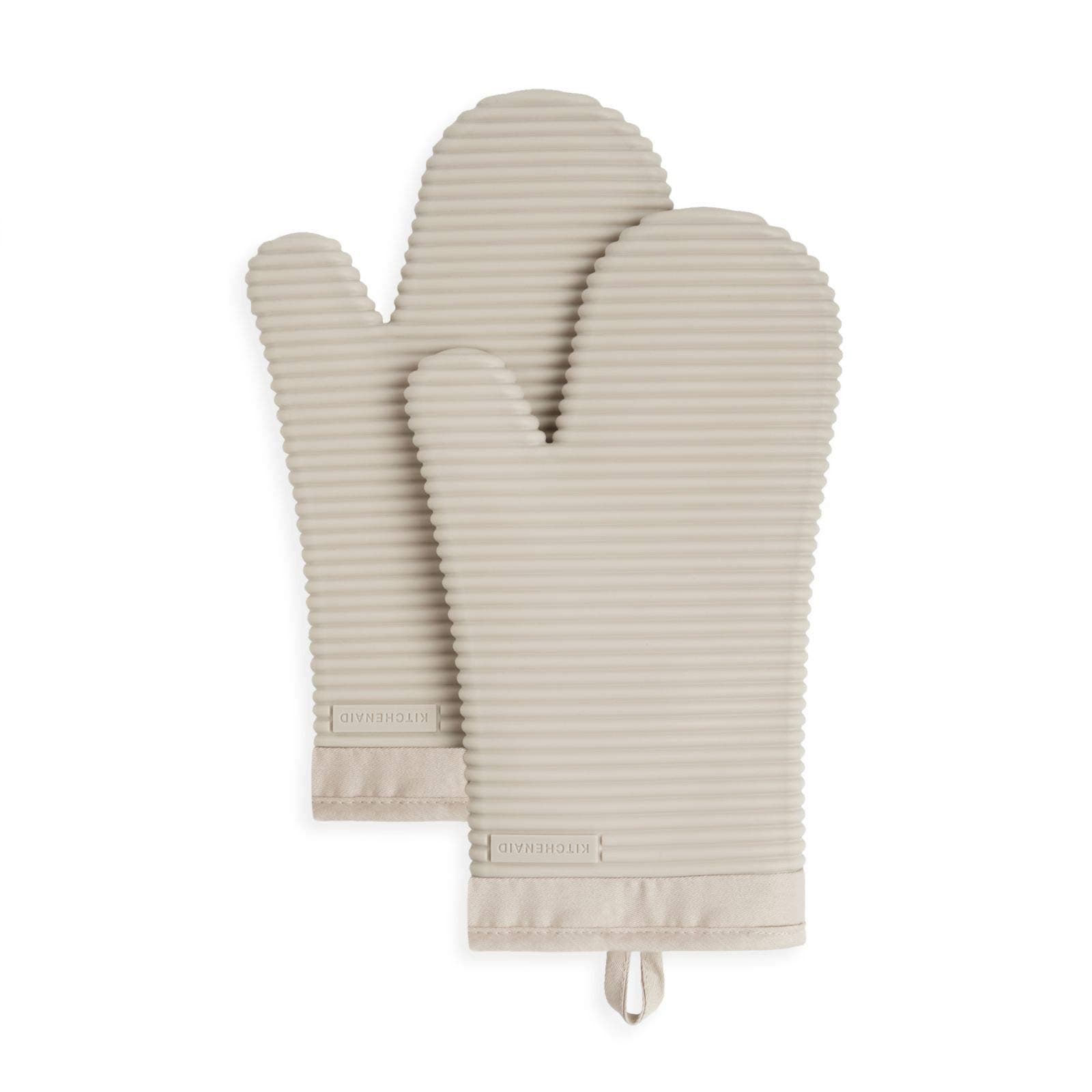 Ribbed Soft Silicone Oven Mitt 2-Pack Set, 7.5"x13", Milkshake