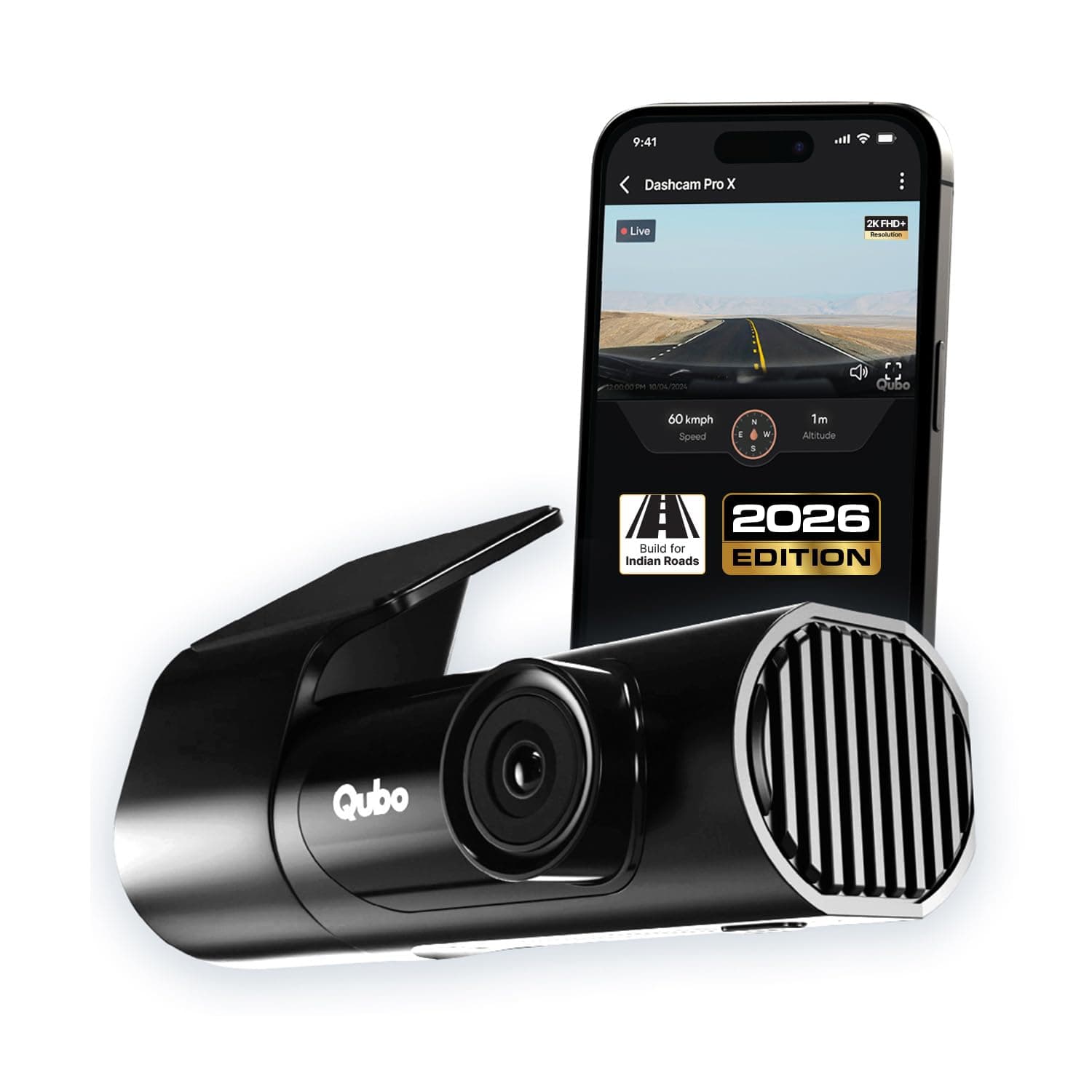 Qubo Pro X DashCam (2026 Edition) | 2K Resolution FHD+ | Doubles up as in-Cabin Camera|NightPulse Vision | Wide FOV | Supercapacitor | Built in Wi-Fi, Mic | Up to 1TB Storage | Built for Indian Roads