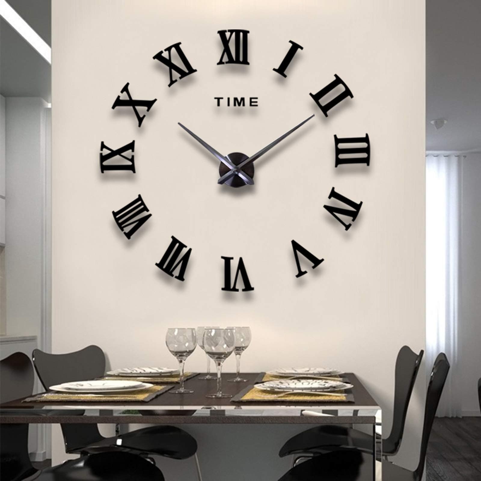 Mirror Surface 3D DIY Wall Clocks Modern Design Room Decorative Wall Watches (Black)