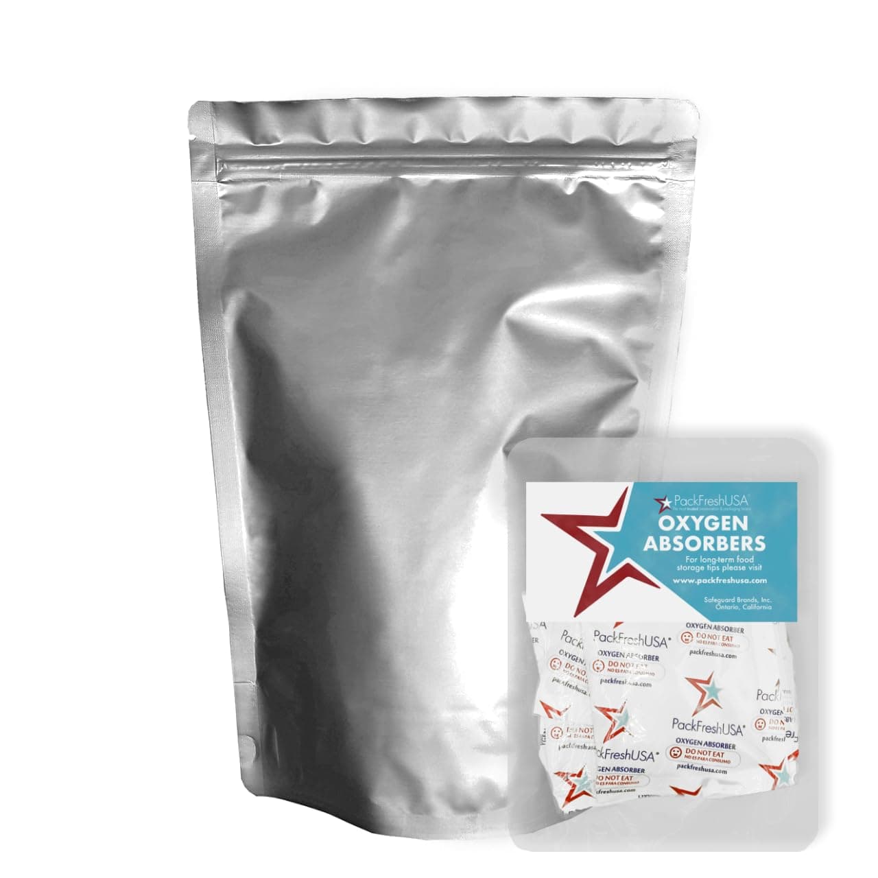 PackFreshUSA: 100 Pack - 7 Mil - 2 Quart Seal-Top Stand Up Mylar Pouch Bags - 300cc Oxygen Absorbers - Resealable - Rounded Corners - Long-Term Food Storage